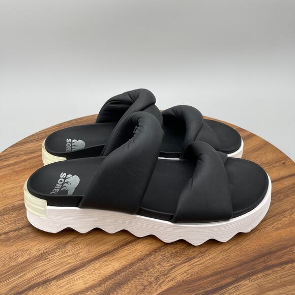 Sorel Viibe Twist Sandals Womens Size 10 Black Leather Slides Casual Comfort - Picture 1 of 8